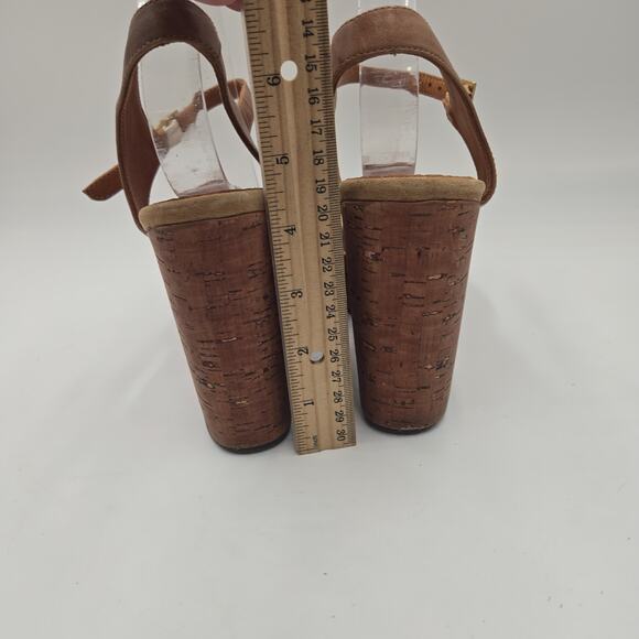 Chie Mihara Cork Wedge Platform Brown Leather Sandals Heel 4.5" Size 39 US 8.5 - Picture 5 of 8
